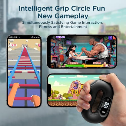 Smart Grip Strength Trainer with LED Display & Interactive App Game, Hand Grip Strengthener for Men Women, Adjustable 50lb Resistance Hand Exerciser for Forearm Finger, Stress Relief & Fitness Gadget, Black