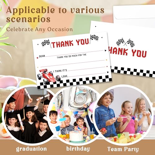Kids Thank You Cards with Envelopes, Race car Theme Fill in the Blank Thank You Notes for Kids, Toddler Stationery Set, Ideal for Birthday Party, Graduation & School Gag Gifts - B09 - color: Race car Style