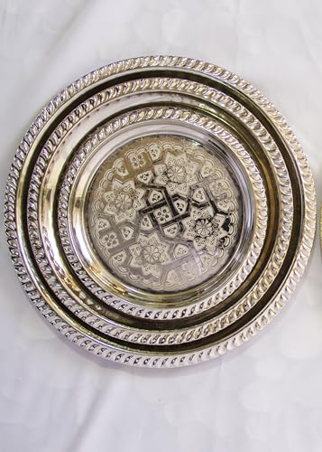 Moroccan Tea Tray Serving Cocktail Silver Handmade Fez Small Or Large Round (9/11/13/15 Inches) (11 Inch) - size: 11"