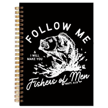 WUCHJ Black Retro Fish Christian Notebook, Matthew 4:19 Bible Verse Journal, Religious Scripture Spiral Notebook Journal for Note Taking, Christian Faith Based Gifts for Women Men, 5.5x8.3 Inch - color: black fish follow me