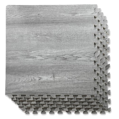100 Sq. Ft 3/8 Inch Thick Printed Foam Tiles Interlocking Foam Mat, (24" x 24", 25 pcs), Natural Gray Wood Grain Style, Protective Flooring for Home, Exercise or Trade Show - color: Natural Gray