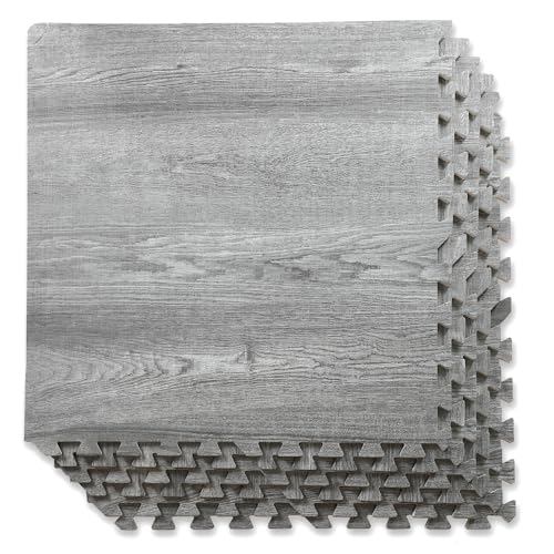 100 Sq. Ft 3/8 Inch Thick Printed Foam Tiles Interlocking Foam Mat, (24" x 24", 25 pcs), Natural Gray Wood Grain Style, Protective Flooring for Home, Exercise or Trade Show - color: Natural Gray
