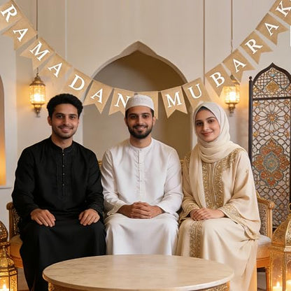 Ramadan Mubarak 배너 삼베 글리터 달과 별 표지판 사전 스트링 라마단 배너 이슬람 이드 장식, 벽난로 장식용 - color: 라마단