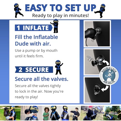 INFLATABLE DUDES Black Ninja Toy 47” - Kids Punching Bag | Sand-Base | Bop Bag, Pre-filled with Sand, Inflatable Toy, Punching Bag for Kids, Enhanced Bounce-Back Action, Indoor/Outdoor - color: Black/Blue Standard Ninja | Pre-filled with Sand
