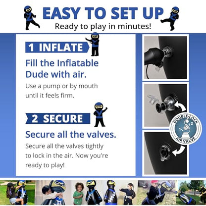 INFLATABLE DUDES Black Ninja Toy 47” - Kids Punching Bag | Sand-Base | Bop Bag, Pre-filled with Sand, Inflatable Toy, Punching Bag for Kids, Enhanced Bounce-Back Action, Indoor/Outdoor - color: Black/Blue Standard Ninja | Pre-filled with Sand