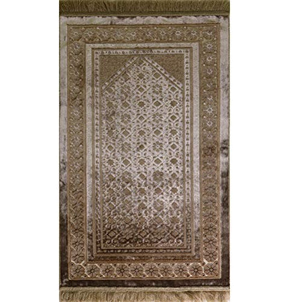 Modefa Velvet Prayer Rug with Prayer Beads Turkish Janamaz Sajadah Floral Stamp Luxury Plush (Mink) - color: Mink
