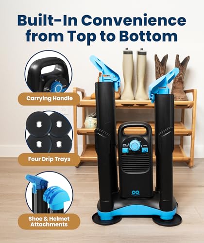Upgraded Boot Dryer for Work Boots with Ozone Deodorizer - Fast Drying Compact Easy-to-Use Shoe Warmer Adjustable Tube Design - Fast Drying Shoes Dryers for Sneakers & Gloves, Ski Gears (2 Pair)