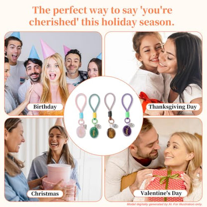 Crystal Keychain Set - Natural Healing Stones with Affirmation Cards- Worry Stone Anxiety Relief Gift - color: Amethyst.