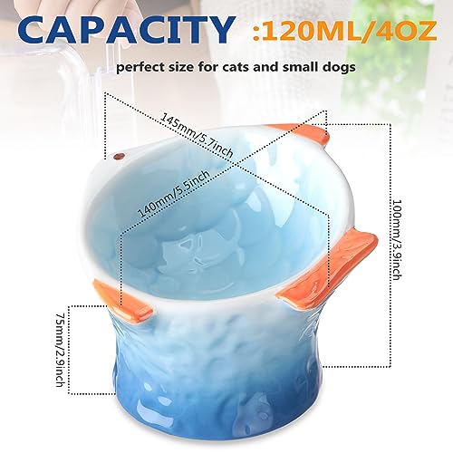 Tioncy 2 Pcs Raised Tilted Ceramic Cat Food Bowl Fish Shape Cute Elevated Slanted Shallow Angled Cat Dish Non Slip Feeder Bowl for Anti-Vomiting and Whisker Fatigue(Blue, Green) - color: Blue, Green