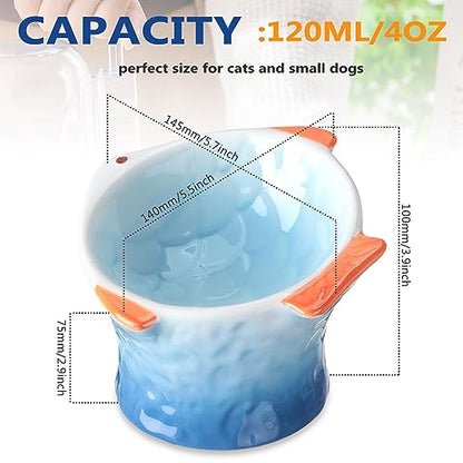 Tioncy 2 Pcs Raised Tilted Ceramic Cat Food Bowl Fish Shape Cute Elevated Slanted Shallow Angled Cat Dish Non Slip Feeder Bowl for Anti-Vomiting and Whisker Fatigue(Blue, Green) - color: Blue, Green