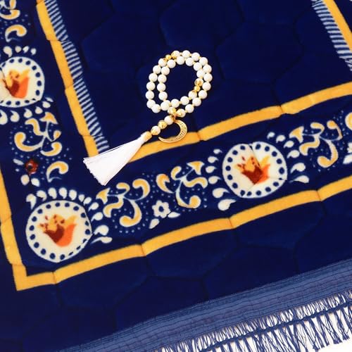 Prayer Rug Muslim Mat Islamic - Padded Very Thick Prayer Rug Sajadah for Men Women with Islam Prayer Beads, Soft and Luxury (31.5" x 47.2", Royal Blue) - color: Blue