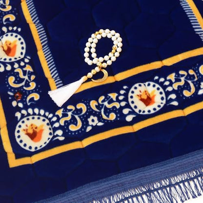 Prayer Rug Muslim Mat Islamic - Padded Very Thick Prayer Rug Sajadah for Men Women with Islam Prayer Beads, Soft and Luxury (31.5" x 47.2", Royal Blue) - color: Blue