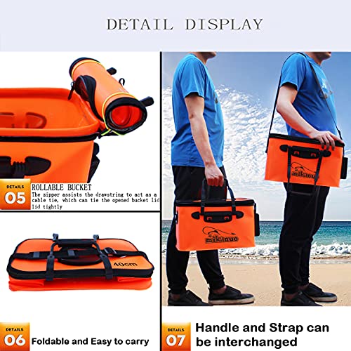 Foldable Fishing Bucket - Multi-Functional EVA Bag for Outdoor, Live Fish Lures and Protection, 10GAL/8GAL/6GAL/4.8GAL/3GAL Live Fish Container - color: 10gal/Orange