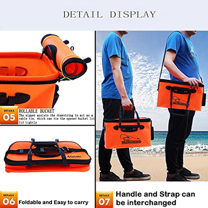 Foldable Fishing Bucket - Multi-Functional EVA Bag for Outdoor, Live Fish Lures and Protection, 10GAL/8GAL/6GAL/4.8GAL/3GAL Live Fish Container - color: 10gal/Orange