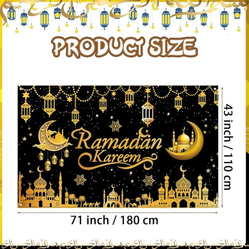 Ramadan Banner Backdrop 71x43inch Ramadan Decorations, Ramada n Decor for Home Office, Islamic Festival Party Supplies with Traditional Moon Star