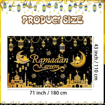 Ramadan Banner Backdrop 71x43inch Ramadan Decorations, Ramada n Decor for Home Office, Islamic Festival Party Supplies with Traditional Moon Star
