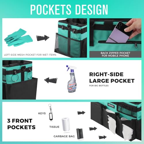 SCAVATA Wearable Cleaning Caddy Bag, Cleaning Caddy Supplies Organizer with Handle & Shoulder Straps for Housekeepers, Under Sink & Car Cleaning Tool Organizers with 4 Foldable Divider (Lake Blue) - color: Lake Blue