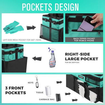 SCAVATA Wearable Cleaning Caddy Bag, Cleaning Caddy Supplies Organizer with Handle & Shoulder Straps for Housekeepers, Under Sink & Car Cleaning Tool Organizers with 4 Foldable Divider (Lake Blue) - color: Lake Blue