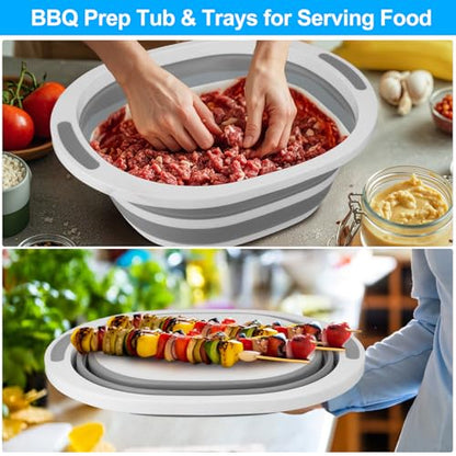 Collapsible Wash Basin, 7.5L Dish Tub Sink Basin Folding Dish Pans for Kitchen Sink, 2-in-1 Dishpan + Cutting Board, Portable Sink Dish Basin for Camping BBQ Prep Tub Washing Bin Bucket for Cleaning - style: No Lid