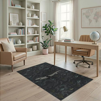 4'x6' Washable Graphic Fish Accent Rug, Charcoal Grey Non-Shedding Small Carpet Pet Friendly & Non-Slip for Playroom, Bedroom, Reading Nook | Ref:2068054 - color: Grey/Pattern 19, size: 4' x 6' (Rectangular)