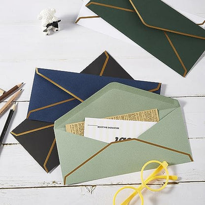 100 Pack #10 Business Envelopes with Gold Stickers, Navy Blue - color: Navy Blue