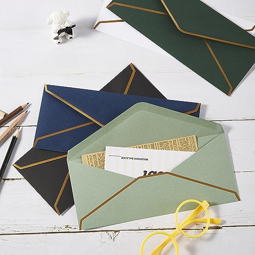 100 Pack #10 Business Envelopes with Gold Stickers, Dark Green - color: Dark Green