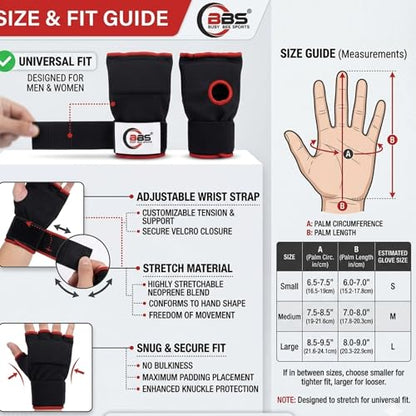 Busy Bee Sports Quick Hand Wraps for Boxing & MMA, Large Size (Snug Fit) – Gel Padded Inner Gloves with Wrist Support, Easy Slip-On Wraps for Men & Women, Breathable for Muay Thai & Kickboxing | Gel Padded Protection Snug Fit Design (Large) Breathable Mat