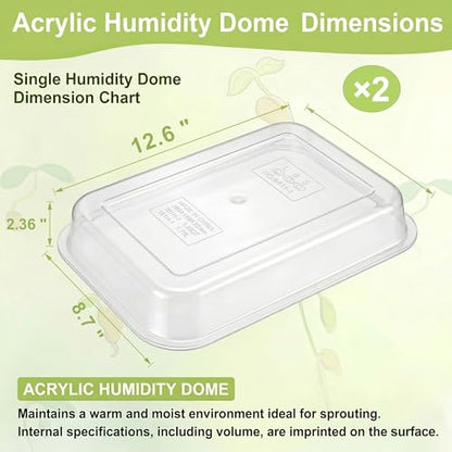 Sprouts Growing Acrylic lid for 2-Tier 12.4 inch Trays, Microgreens Growing lid, Seed Sprouting Sprouts for Beans Alfalfa Broccoli Wheat Grass - size: 12.6"L × 8.7"W × 2.36"H Lid