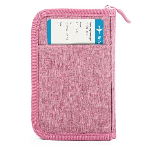 Passport Holder for Travel, Women Rfid Blocking Passport Wallet, Travel Essentials Premium Wallets, Waterproof Passport Holders Bag for Men Traveling, Travel Document Organizer Credit Cards Case - color: Single - Pottery Pink