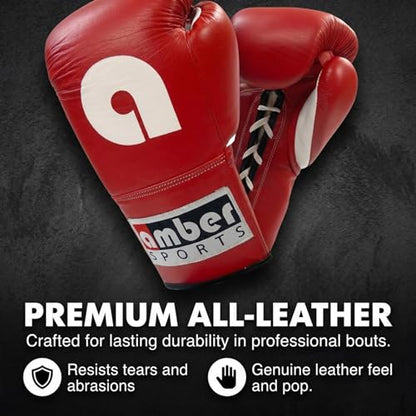 Amber Fight Gear Professional Leather Fight Gloves – Competition Ready Boxing & Kickboxing Gloves – Padded Multi-Layered Foam – Pre-Curved Safety Design – Sizes 8oz, 10oz, 12oz – Red & Blue - color: Red, size: 8 oz
