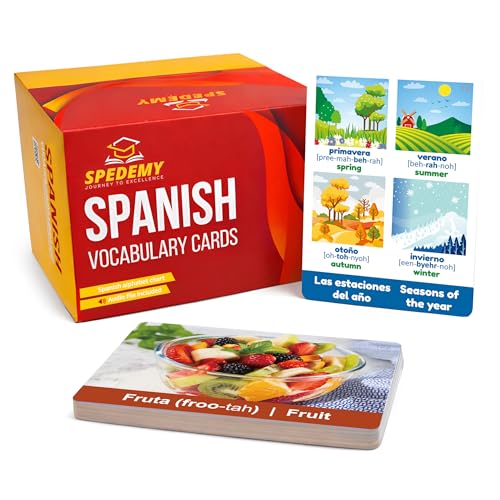 Spanish Vocabulary Cards for Kids & Adults Beginners - 276 Bilingual Study Cards 720 Words with Interactive Web Learning Portal: Native Audio, 4-Step Quizzes, Typing Games - Learning Resource
