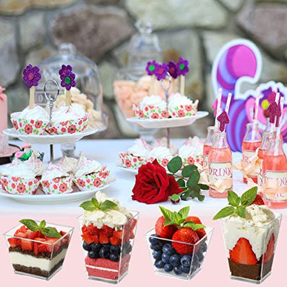 5 oz Plastic Dessert Cups with Spoons 50 Pack, Clear Square Mini Dessert Cups Appetizer Cups Parfait Cups Tumbler Cups for Mousse Puddings, Party Supplies - size: 5 Oz (Pack of 50)