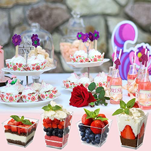 3.8 oz Plastic Dessert Cups with Spoons 50 Pack, Clear Square Mini Dessert Cups Appetizer Cups Parfait Cups Tumbler Cups for Mousse Puddings, Party Supplies - size: 3.8 Oz (Pack of 50)