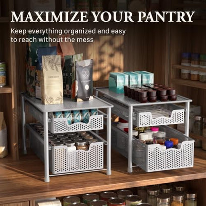 Simple Houseware Stackable 2 Tier Sliding Basket Organizer Drawer, White - color: White, size: 2-Tier
