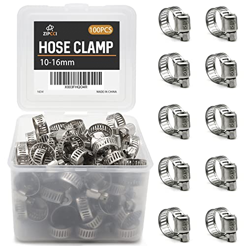Hose Clamp, 100 Pack Stainless Steel Hose Clamps Worm Gear Fuel Line Pipe Clamps, 10-16mm (1/2 inch) - size: 10-16mm (1/2inch)