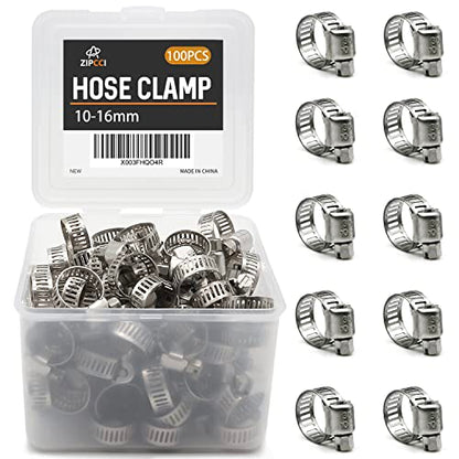 Hose Clamp, 100 Pack Stainless Steel Hose Clamps Worm Gear Fuel Line Pipe Clamps, 10-16mm (1/2 inch) - size: 10-16mm (1/2inch)