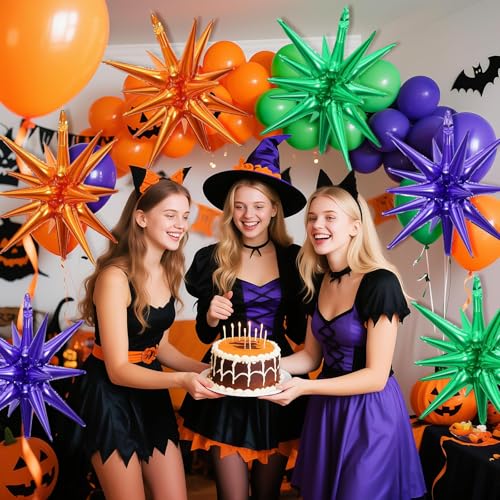 Orange Purple Green Star Balloons, 6PCS 22 Inch Foil Explosion Star Balloon - color: Orange Purple Green