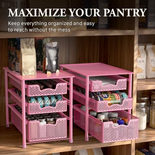 Simple Houseware Stackable 3 Tier Sliding Basket Organizer Drawer, Pink - color: Pink, size: 3-Tier