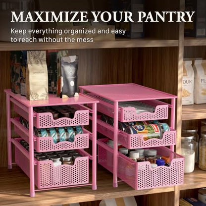 Simple Houseware Stackable 3 Tier Sliding Basket Organizer Drawer, Pink - color: Pink, size: 3-Tier