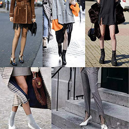 E-Laurels Womens High Waist Patterned Fishnet Tights Suspenders Pantyhose Thigh High Stockings Black - color: Black M Hole