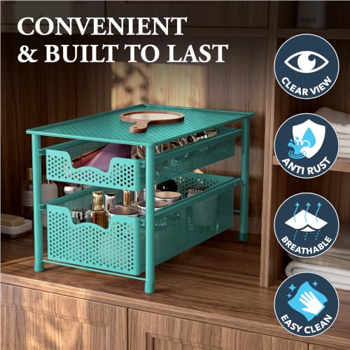 Simple Houseware Stackable 2 Tier Sliding Basket Drawer, Turquoise - color: Turquoise, size: 2-Tier