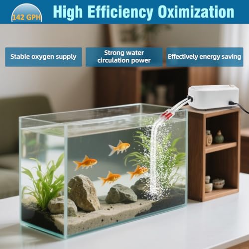 Quiet Aquarium Air Pump 9W Fish Tank Oxygen Aerator Pump with Air Stone Airline Tubing Check Valve Aquarium Bubbler for 160-300 Gallon Fish Tanks - size: 9W