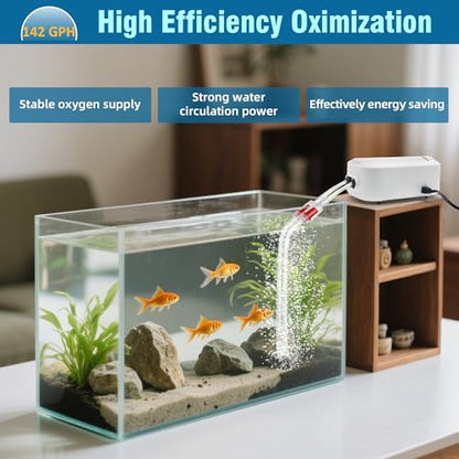 Quiet Aquarium Air Pump 9W Fish Tank Oxygen Aerator Pump with Air Stone Airline Tubing Check Valve Aquarium Bubbler for 160-300 Gallon Fish Tanks - size: 9W