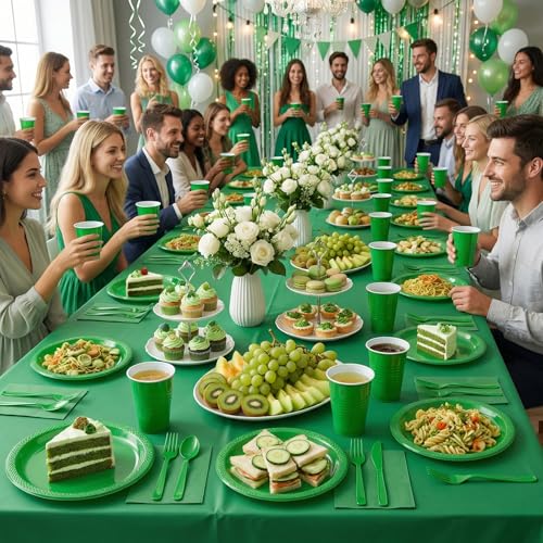 Tinybee 352 Pcs Green Plastic Plates, Disposable Dinnerware Set for 50 - color: Green