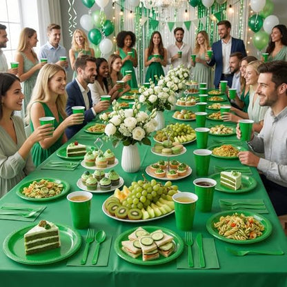 Tinybee 352 Pcs Green Plastic Plates, Disposable Dinnerware Set for 50 - color: Green