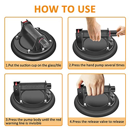 2Pack Vacuum Suction Cups Heavy Duty Hand-held Glass Lifter 550LBS Load Capacity Powerful Industrial Glass Sucker for Window Tile Carry Replacement, Black, 003