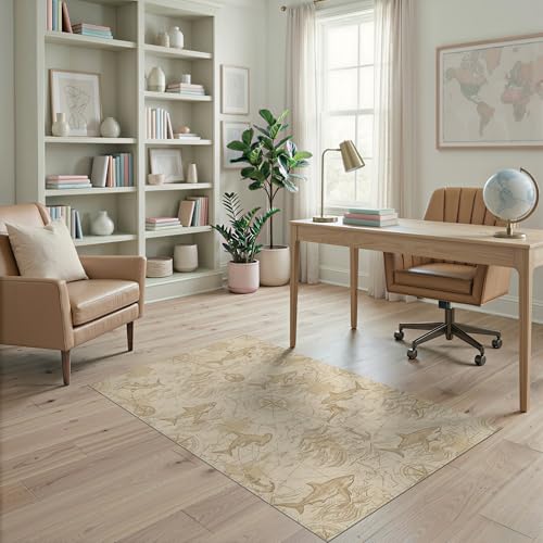 4'x6' Washable Distressed Map Accent Rug, Beige Non-Shedding Small Carpet for Playroom, Bedroom, Reading Nook, Pet Friendly & Non-Slip | Ref:2067334 - color: Beige/Pattern 31, size: 4' x 6' (Rectangular)