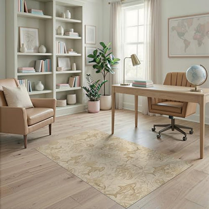 4'x6' Washable Distressed Map Accent Rug, Beige Non-Shedding Small Carpet for Playroom, Bedroom, Reading Nook, Pet Friendly & Non-Slip | Ref:2067334 - color: Beige/Pattern 31, size: 4' x 6' (Rectangular)