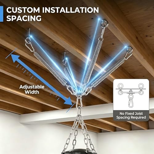 Heavy Bag Hanger, 304 Stainless Steel Punching Bag Ceiling Mount with 4 Springs, Vibration & Noise Dampening Design - color: Hanger with Spring for Wood Beam