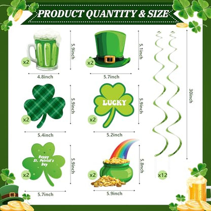 St. Patrick's Day Decorations Kit Shamrock Garlands Hanging Swirls Lucky Banner for Saint Patrick's Day Party Decor, Green Paper Fans Pom Poms Irish Decor for Home Saint Patrick Party Supplies - style: St. Patrick's Day